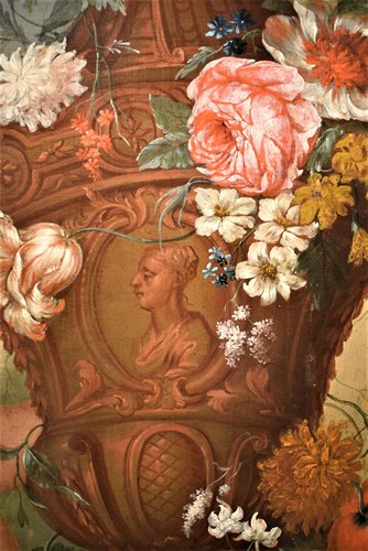 Still Life of Flowers with Putto and Fontain